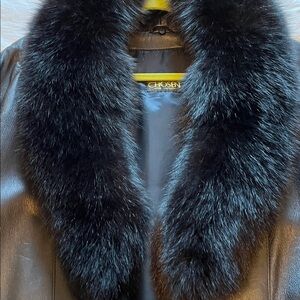 Chosen Couture Collection Leather Jacket with Fox Fur Collar  in Size Large.
